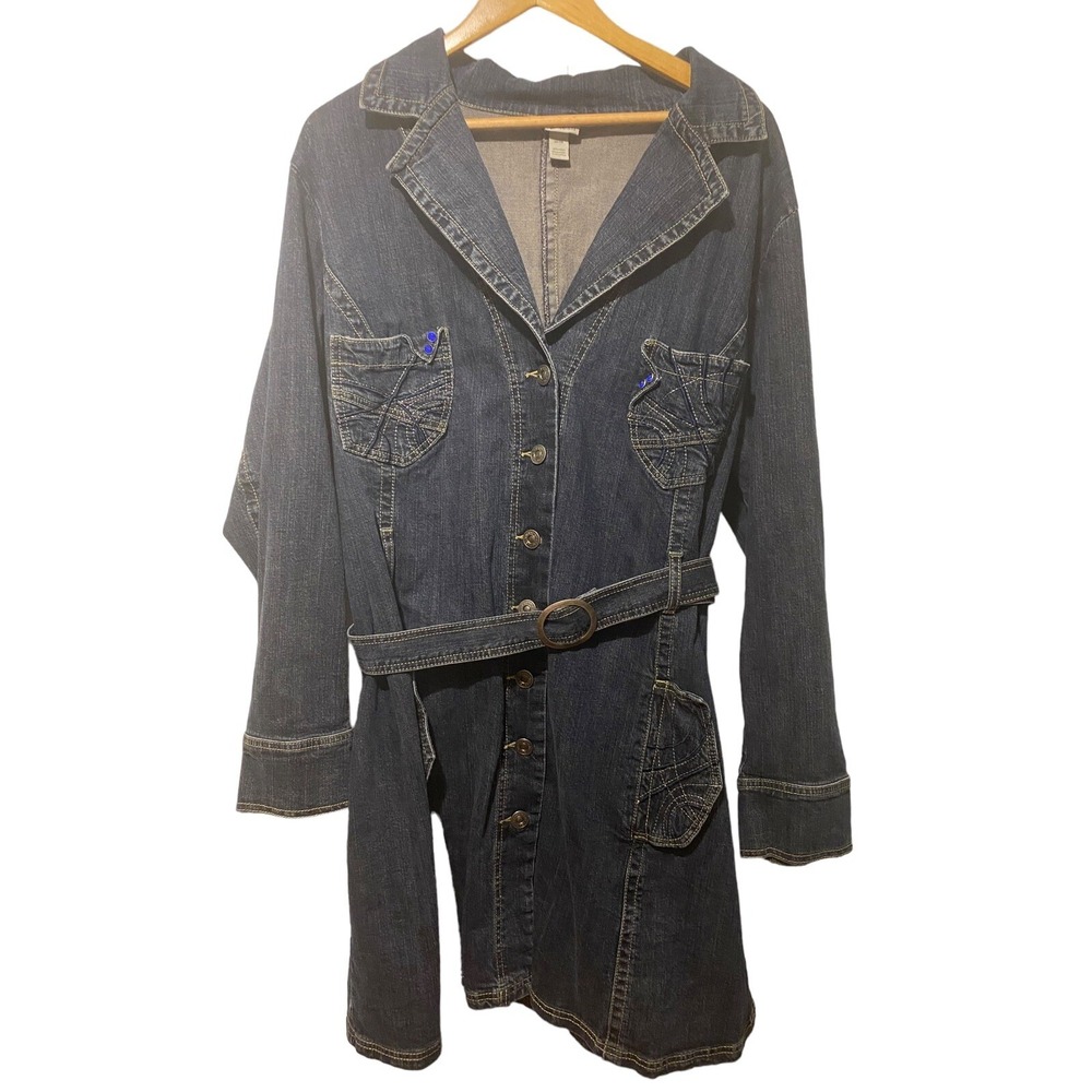 Venezia long 26w/28w denim jean jacket belt bling 3x stretch
